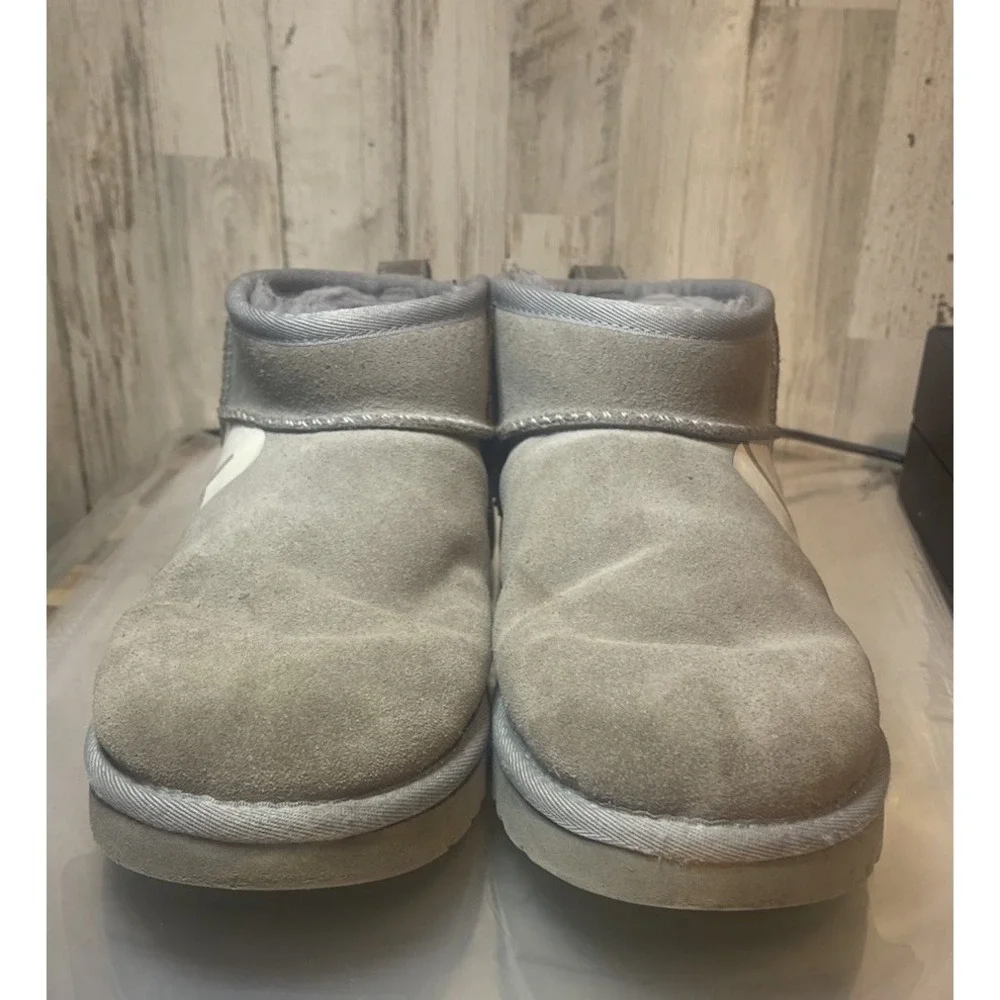 Ugg Classic Ultra Mini  Ankle Boot Grey Suede Women's Size 8 Warm, And Comfy